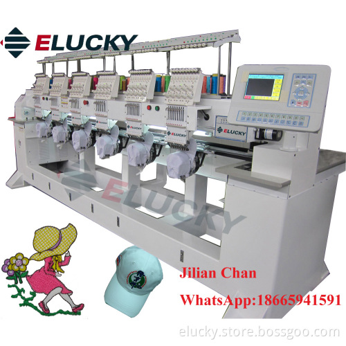 Six Head Industrial Cap / T-Shirt / Flat Embroidery Machine with Touch Screen Computer